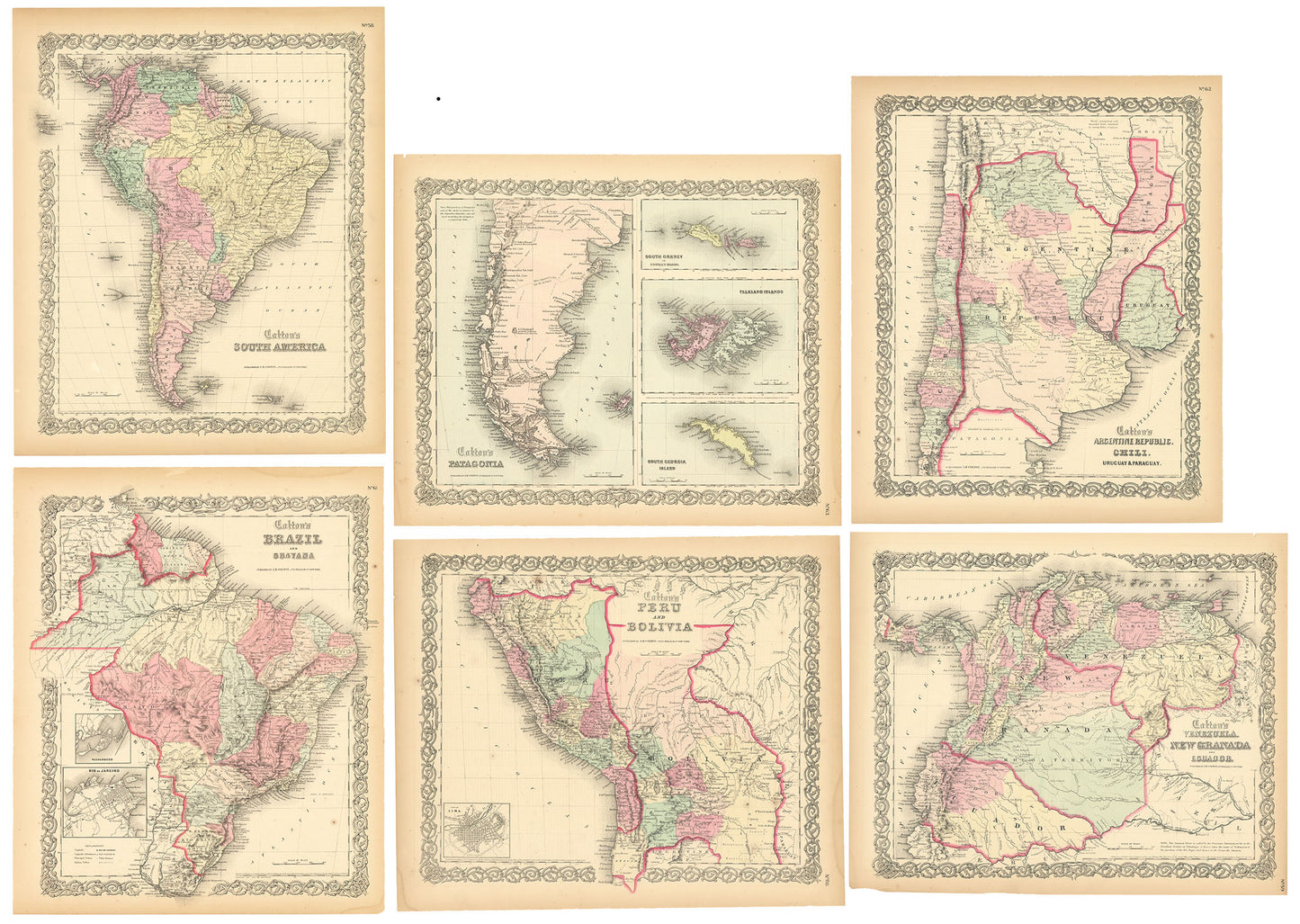 Set 6 - Colton's South America; Venezuela, New Granada and Ecuador; Patagonia; Argentine Republic, Chili, Uruguay & Paraguay; Brazil and Guayana; Peru and Bolivia.