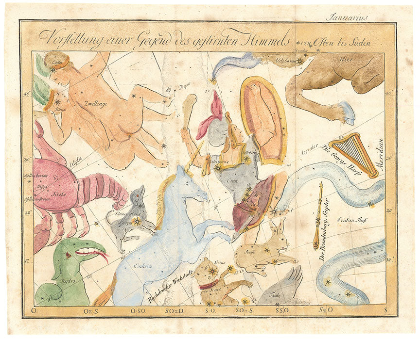 (Januarius) Vorstellung einer Gegend des gestirnten Himmels von Osten bis Suden (Orion, Cancer, Monoceros, and Gemini)