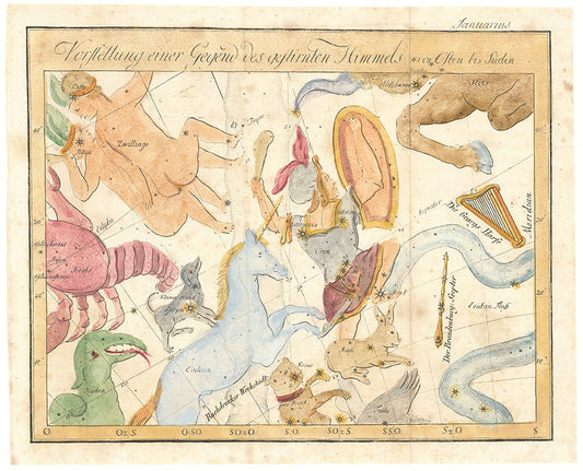 (Januarius) Vorstellung einer Gegend des gestirnten Himmels von Osten bis Suden (Orion, Cancer, Monoceros, and Gemini)