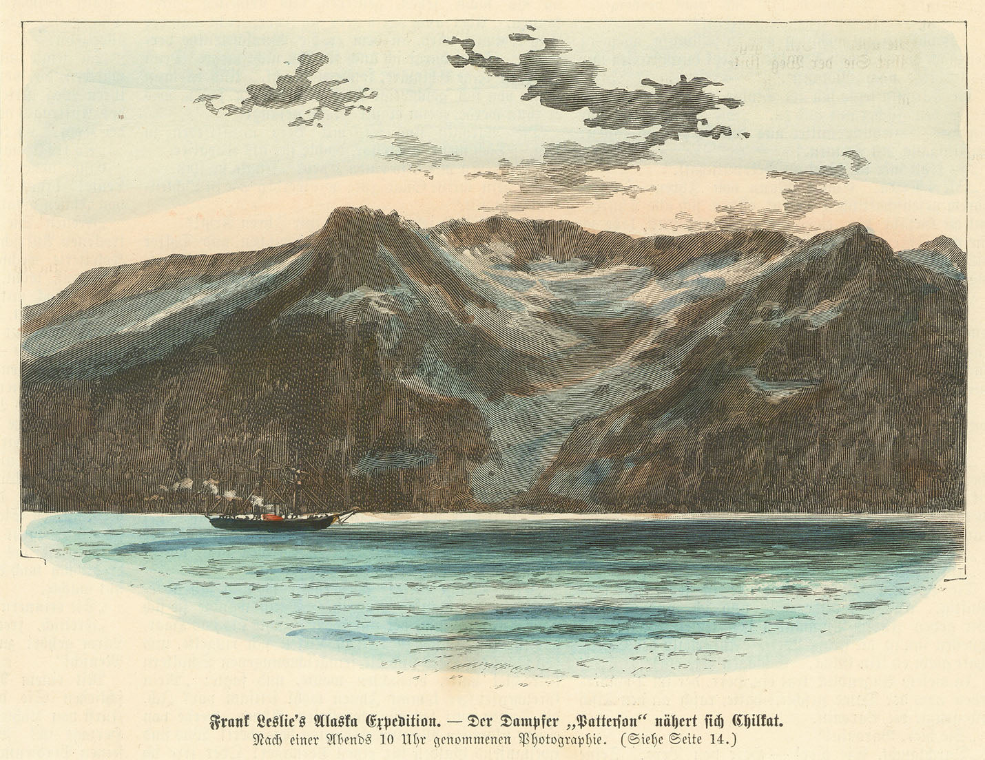 Frank Leslie's Alaska Expedition. The steamer "Patterson" approaches Chilkat.