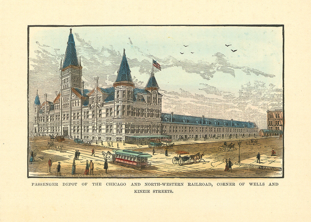 Passenger Depot of the Chicago and North-Western Railroad, Corner of Wells and Kinzie Streets.