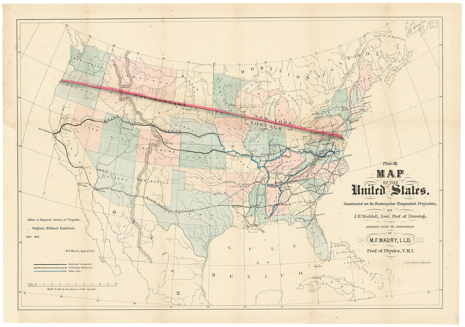 Map of the United States Constructed on the Rectangular Tangential Projection.