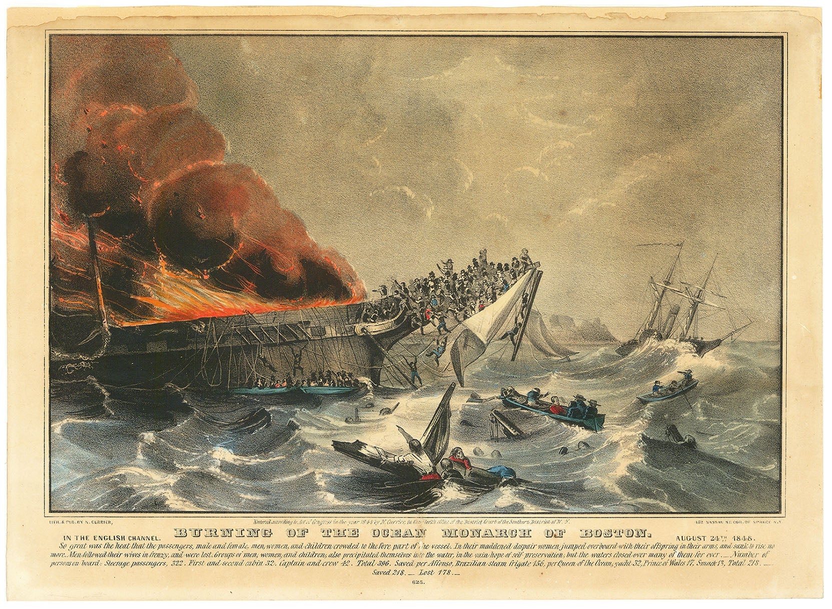 Burning of the Ocean Monarch of Boston.