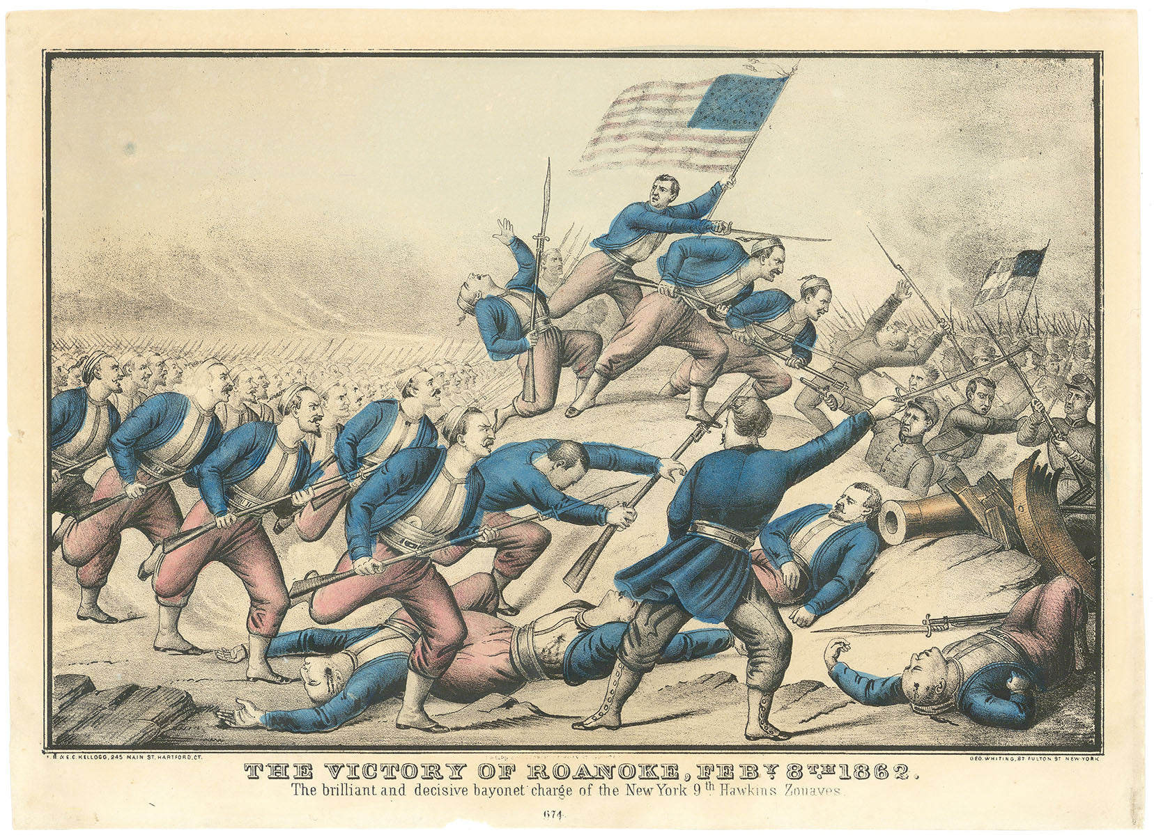 The Victory of Roanoke, Feby. 8th 1862. :The brilliant and decisive bayonet charge of the New York 9th Hawkins Zouaves.