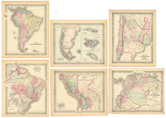 Set 6 - Colton's South America; Venezuela, New Granada and Ecuador; Patagonia; Argentine Republic, Chili, Uruguay & Paraguay; Brazil and Guayana; Peru and Bolivia.