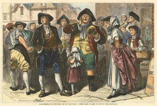 Massachusetts - The Town-Crier and the Lost Child - A Street Scene in Salem in Colonial Days.