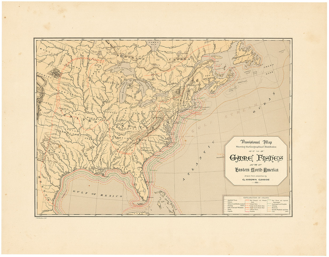 Provisional Map showing the Geographical Distribution of the Game Fishes of Eastern North America.