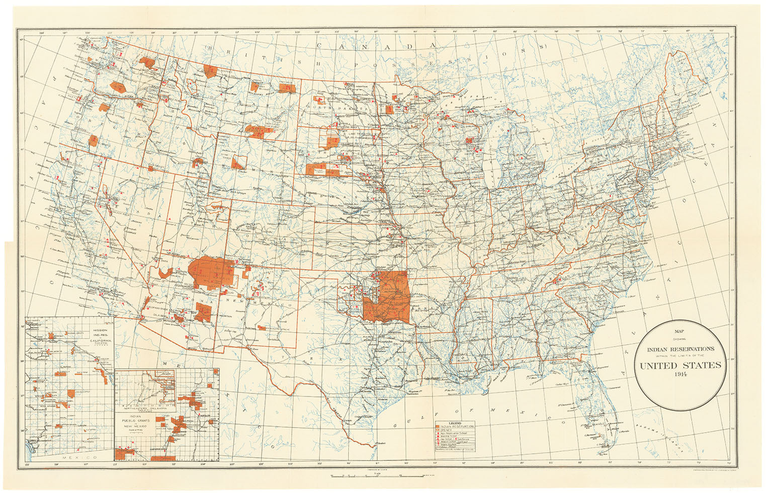 Map showing Indian reservations within the limits of the United States, 1914.