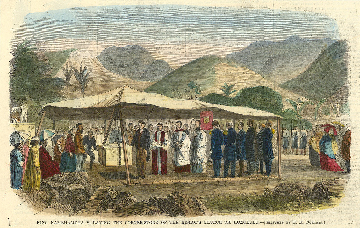 King Kamehameha V. Laying the Corner-Stone of the Bishop's Church at Honolulu.