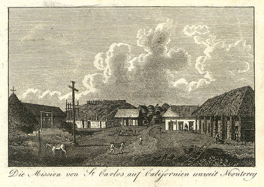 The Mission of St. Carlos in California not far from Monterey. (Die Mission von St. Carlos auf Californien unweit Monterey.)
